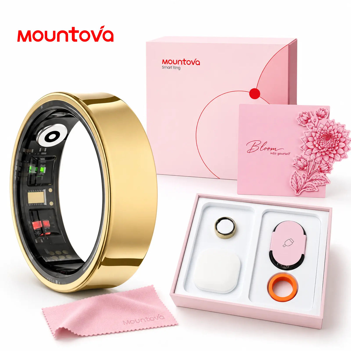 Mountova UR5 Smart Ring for for Women & Men - Premium Stainless Steel Fitness Tracker with 24/7 Heart Rate, Sleep, Stress & Menstrual Cycle Tracking, Family Care Mode, 5ATM Waterproof , No Subscription, Ios & Android Compatible, Gift Box Included,Sohochic