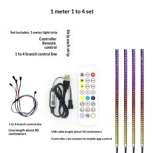 5V PVC+LED Color Changing Decorative Light Strip Set Pack (4 Pieces per Set) - Voice Control, Bluetooth, Mobile App-Controlled, USB Power, 10W, 1M, IP67 Waterproof, Breath/Bounce/Flow Effects, Rhythm Pickup, for Home Users Home Improvement Mood Lighting,,