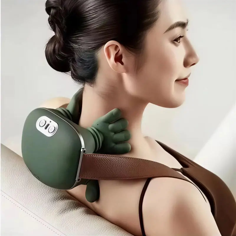 Smart Heated Body Massager - Compact, Adjustable Compression Device for Neck, Waist, Back Pain Relief, Realistic Hand Simulation, Soothing Warmth, Portable for Travelers