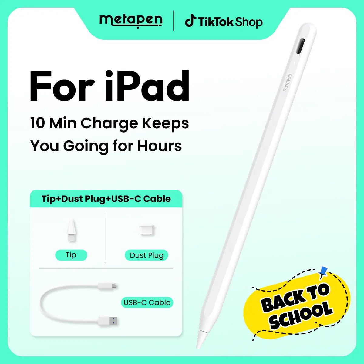 Metapen A8 Aluminium Magnetic Stylus Pen for Ipad Series, 4Min Fast Charge, Palm Rejection, USB-C, Durable Tablet Accessory Compatible with 2018-2026 Models (11/10/9/8/7/6Th Gen, Pro 12.9/11/13-In M4, Air 3/4/5/M2/M3, Mini 5/6Th)