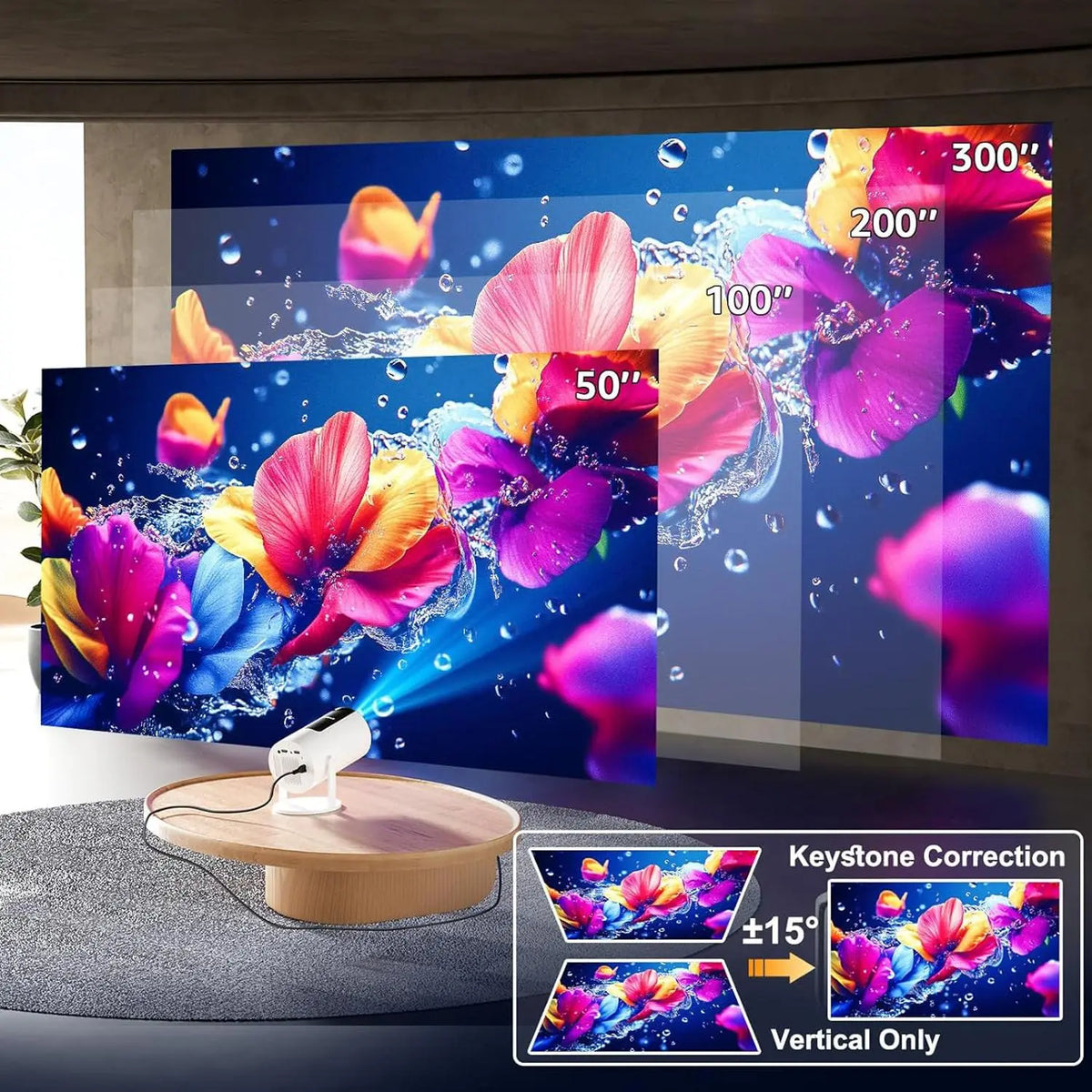 Mini Projector 350ANSI 720P Native with 4K Decode - Portable Home Cinema for Bedroom & Living Room, Real 1080P Upscale, Android 13, Dual Wifi6, Bluetooth 5.2, Auto Keystone, 130" Screen, US Stock