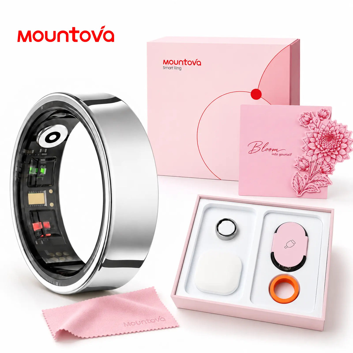 Mountova UR5 Smart Ring for for Women & Men - Premium Stainless Steel Fitness Tracker with 24/7 Heart Rate, Sleep, Stress & Menstrual Cycle Tracking, Family Care Mode, 5ATM Waterproof , No Subscription, Ios & Android Compatible, Gift Box Included,Sohochic