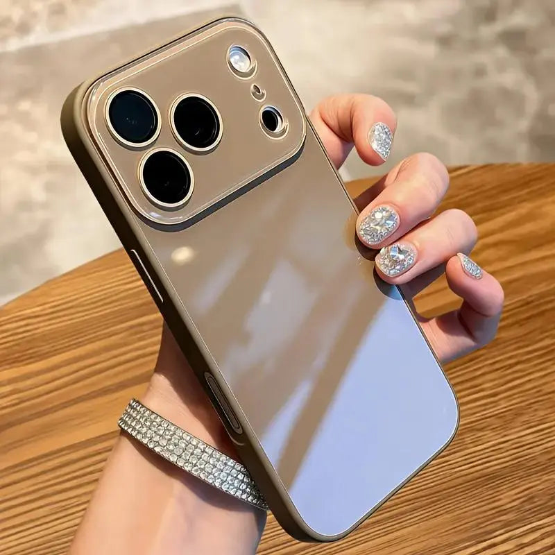 Milk Tea Brown Macaron Ice-Sense Glass Smartphone Case - Full-Coverage Lens Protector for Iphone 13 (Solid Color), 14 (Couples Style), 15 (Simple New Style), 16/16 Pro, 17 Pro/17 Pro Max Handheld Devices Accessories