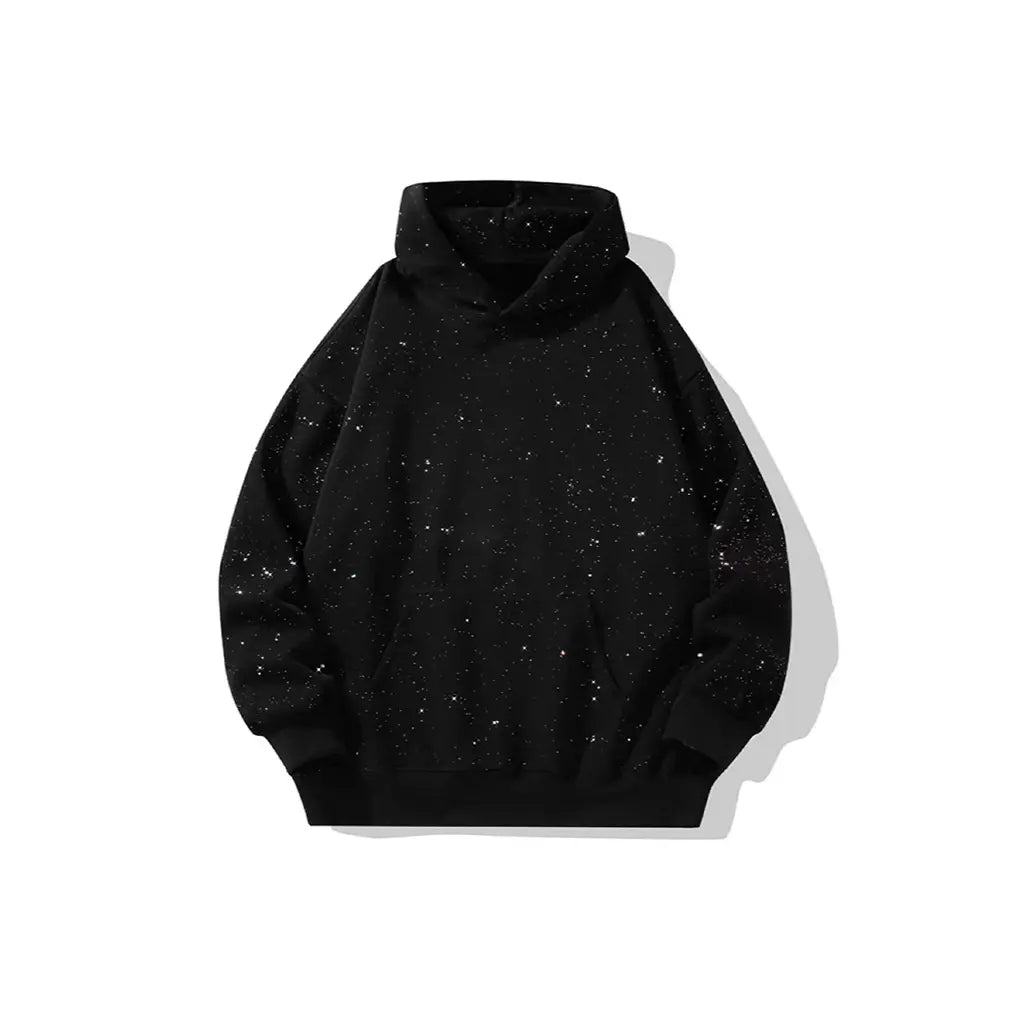 Tellfun--Sequined Pullover Hoodie - Fashionable Casual Long-Sleeved Menswear Top with Pockets, Loose-Fitting Y2K Galaxy Sweatshirt for Autumn & Winter