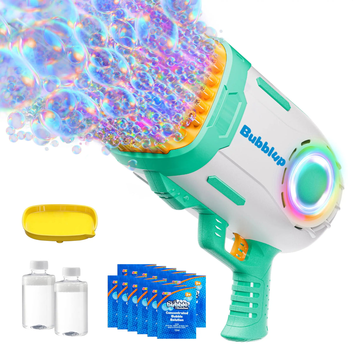 Play-Act 69 Holes Bubble Machine Guns Toys, Bazooka Rocket Shape Bubble Gun for Kids Adults, Colored Lights Blaster Blower with Solution Outdoor, Summer Toys, Party Favors, Wedding, Birthday, Easter Dealsforyoudays