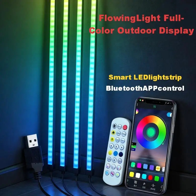 5V PVC+LED Color Changing Decorative Light Strip Set Pack (4 Pieces per Set) - Voice Control, Bluetooth, Mobile App-Controlled, USB Power, 10W, 1M, IP67 Waterproof, Breath/Bounce/Flow Effects, Rhythm Pickup, for Home Users Home Improvement Mood Lighting,,