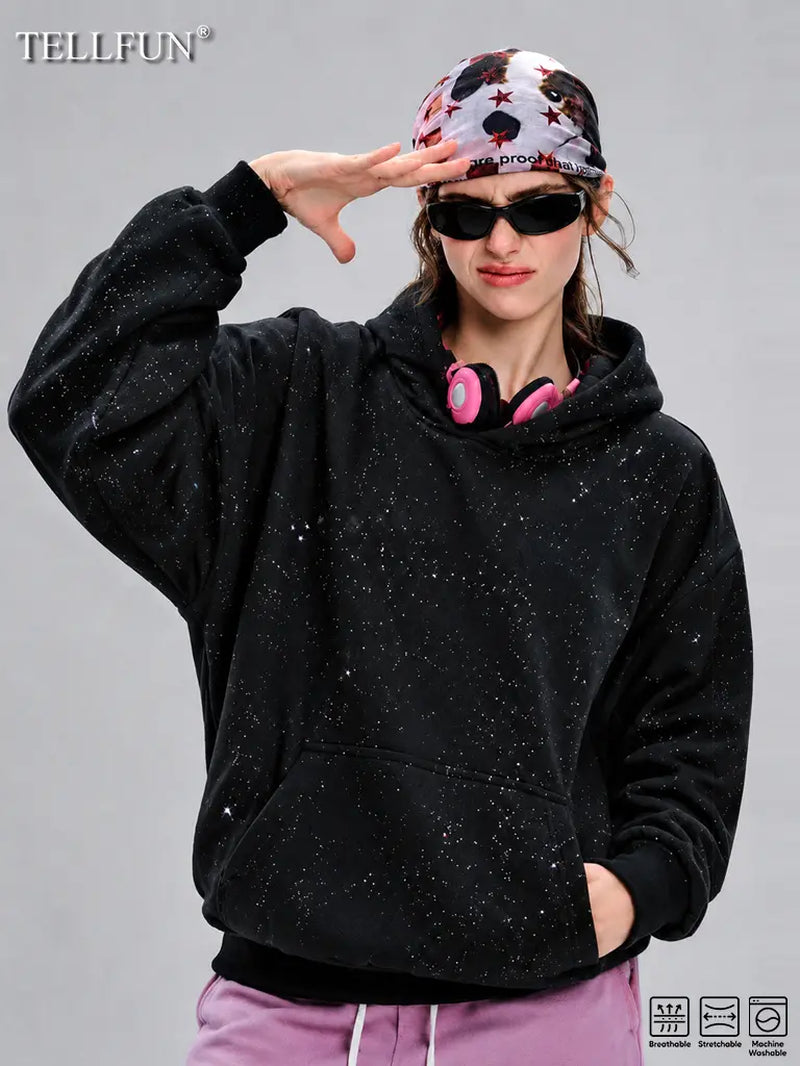 Tellfun--Sequined Pullover Hoodie - Fashionable Casual Long-Sleeved Menswear Top with Pockets, Loose-Fitting Y2K Galaxy Sweatshirt for Autumn & Winter