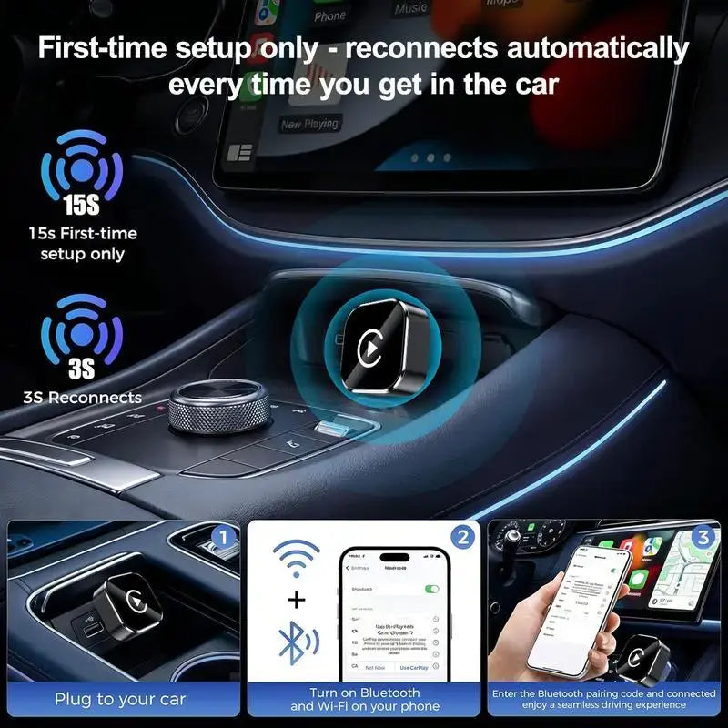 2026 New Mini Wireless Carplay & Android Auto Adapter , 2-In-1 Wired to Wireless Converter, 5Ghz Wifi, Bluetooth 5.0, Plug & Play, Fast Auto Connection for Iphone