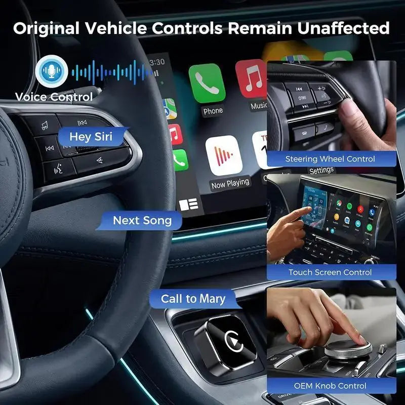 2026 New Mini Wireless Carplay & Android Auto Adapter , 2-In-1 Wired to Wireless Converter, 5Ghz Wifi, Bluetooth 5.0, Plug & Play, Fast Auto Connection for Iphone