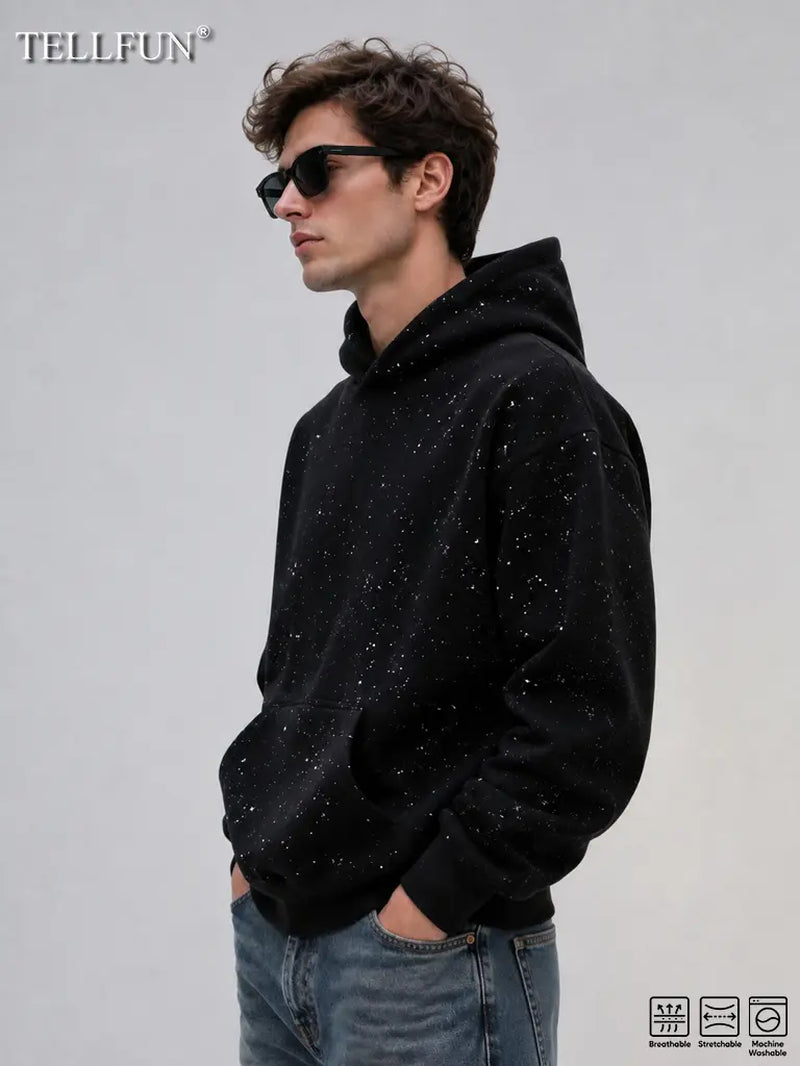 Tellfun--Sequined Pullover Hoodie - Fashionable Casual Long-Sleeved Menswear Top with Pockets, Loose-Fitting Y2K Galaxy Sweatshirt for Autumn & Winter