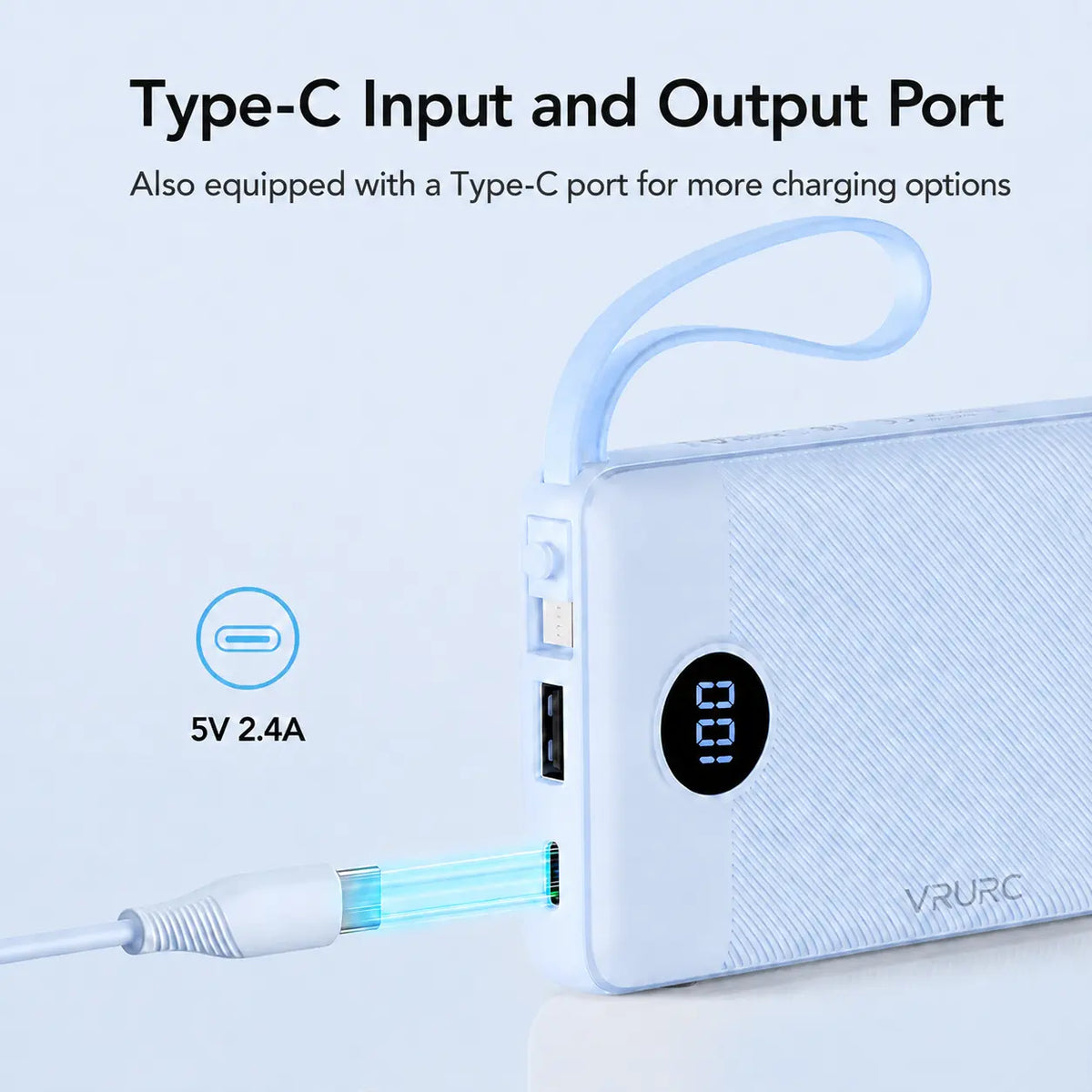 VRURC 10000Mah Portable Charger, Slim Power Bank Built-In 4 Cables, Travel Essential Flight-Safe, USB C Battery Pack, LED Display Phone Charger 5 Outputs for Iphone 17/16/15, Samsung,Android - Black