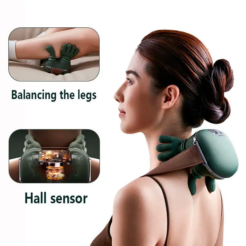 Smart Heated Body Massager - Compact, Adjustable Compression Device for Neck, Waist, Back Pain Relief, Realistic Hand Simulation, Soothing Warmth, Portable for Travelers