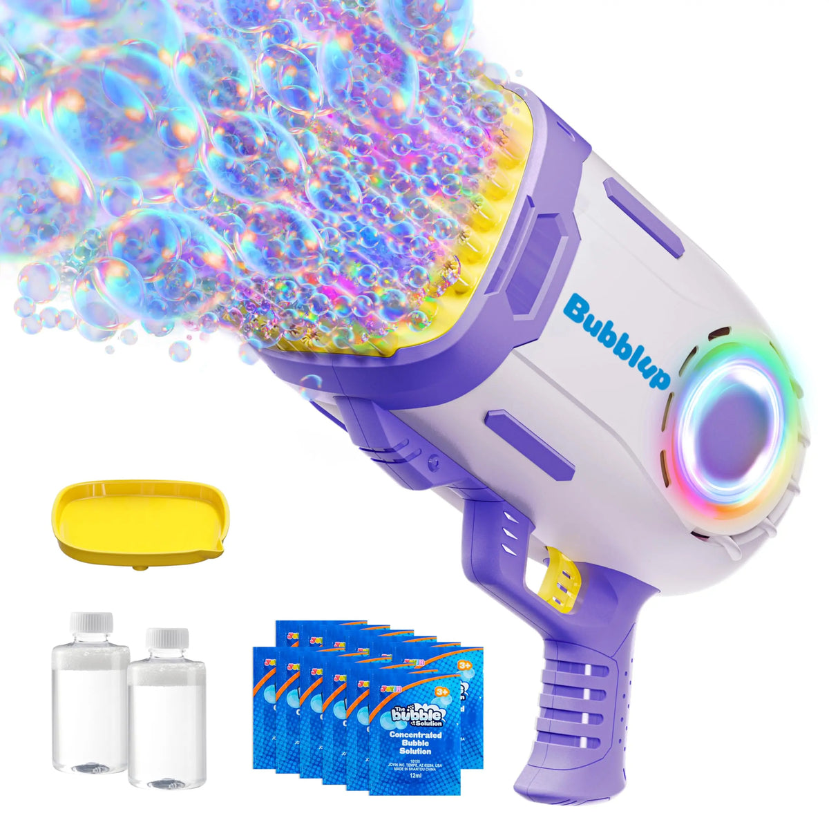 Play-Act 69 Holes Bubble Machine Guns Toys, Bazooka Rocket Shape Bubble Gun for Kids Adults, Colored Lights Blaster Blower with Solution Outdoor, Summer Toys, Party Favors, Wedding, Birthday, Easter Dealsforyoudays