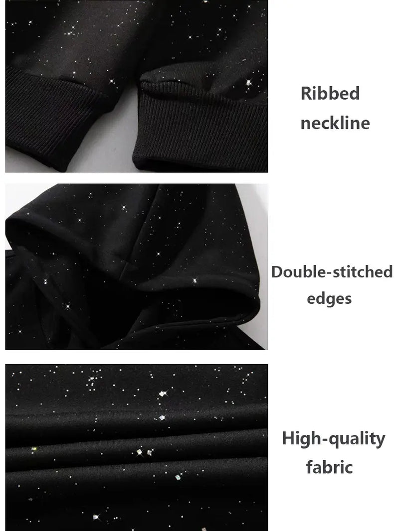 Tellfun--Sequined Pullover Hoodie - Fashionable Casual Long-Sleeved Menswear Top with Pockets, Loose-Fitting Y2K Galaxy Sweatshirt for Autumn & Winter